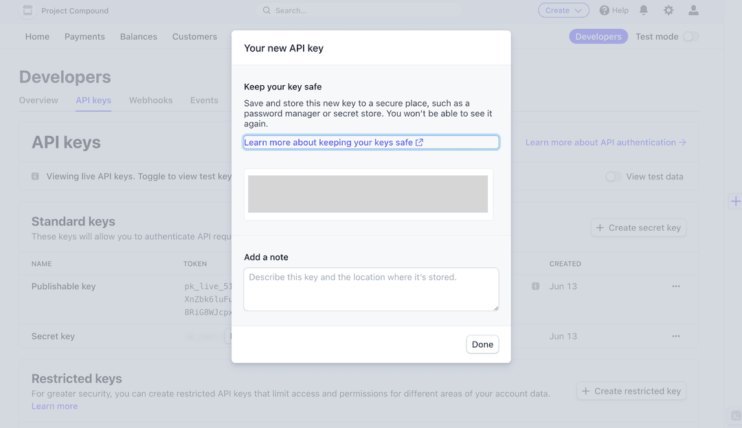 Stripe Restricted Key Creation